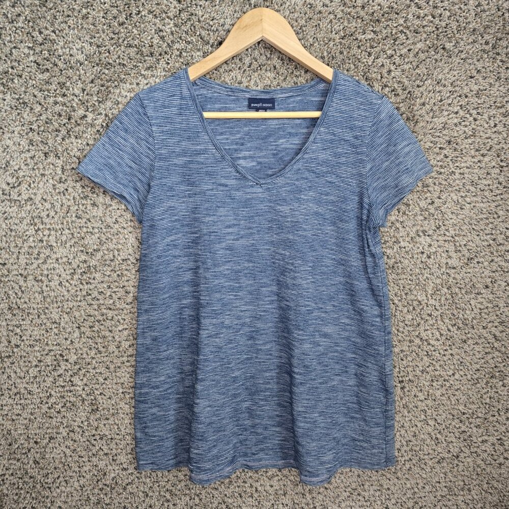J Jill Pure Jill Indigo Top Womens XS Blue Striped V Neck Oversized Tee Casual